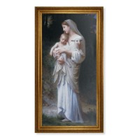 24" x 44" Antique Gold Leaf Beveled Frame with Carved Rope Trim -Divine Innocence Textured Art