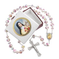 8mm Saint Therese Rosary with Hand Made Floral Glass Beads 8mm Saint Therese Rosary with Hand Made Floral Glass Beads
