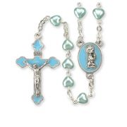 5mm Blue Heart Shaped Bead Boys First Communion Rosary Boxed