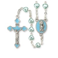 5mm Blue Heart Shaped Bead Boys First Communion Rosary Boxed