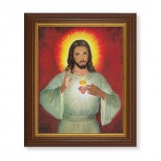10 1/2" x 12 1/2" Walnut Finish Beveled Frame with 8" x 10" Sacred Heart of Jesus Textured Art