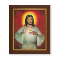 10 1/2" x 12 1/2" Walnut Finish Beveled Frame with 8" x 10" Sacred Heart of Jesus Textured Art