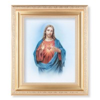 10 1/4" x 12 1/4" Satin Gold Frame with an 8" x 10" Sacred Heart of Jesus Print