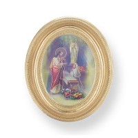 3 1/2" x 4 1/2" Gold Oval Frame with a First Communion Girl Print