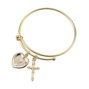 2 3/4" Gold Charm Bracelet with Crucifix and Heart Shaped Communion Chalice Charm