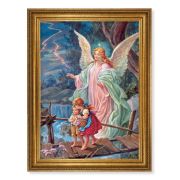 23.5" x 31" Antique Gold Leaf Beveled Frame, Roping Detail with 19" x 27" Guardian Angel Textured Art