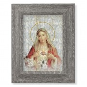7 1/2" x 9 1/2" Grey Weathered Frame with Immaculate Heart of Mary Artwork on Wood Plaque