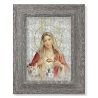 7 1/2" x 9 1/2" Grey Weathered Frame with Immaculate Heart of Mary Artwork on Wood Plaque