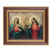 11 1/2" x 13 1/2" Cherry Frame with Gold Trim with an 8" x 10" The Sacred Hearts Print