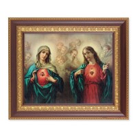 11 1/2" x 13 1/2" Cherry Frame with Gold Trim with an 8" x 10" The Sacred Hearts Print
