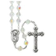 8mm Clear Bicone Shaped Aurora Borealis with 8mm Round Our Father Bead Rosary