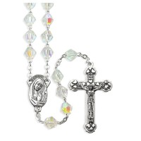 8mm Clear Bicone Shaped Aurora Borealis with 8mm Round Our Father Bead Rosary