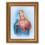 15 1/2" x 19 1/2" Antique Gold Leaf Beveled Frame with Bead Inlay and 12" x 16" Immaculate Heart of Mary Textured Art