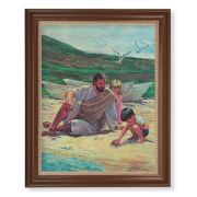 13 1/2" x 16 9/16" Walnut Finished Frame with 11" x 14" Hook: Jesus on the Beach with Children Textured Art