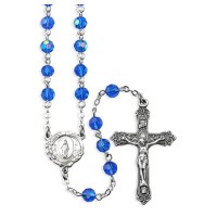 6mm Sapphire Aurora Borealis Crystal Bead Rosary with a Deluxe Center and Cross in Grey Velvet Box 6mm Sapphire Aurora Borealis Crystal Bead Rosary with a Deluxe Center and Cross in Grey Velvet Box