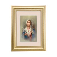 5 1/4" x 6 3/4" Gold Leaf Frame-Cream Matte with a 2 1/2" x 3 3/4" Immaculate Heart of Mary Print