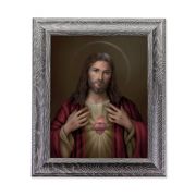 10 1/2" x 12 1/2" Grey Oak Finish Frame with an 8" x 10" Sacred Heart of Jesus Print