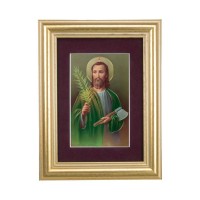 5 1/4" x 6 3/4" Gold Leaf Frame-Burgundy Matte with a 2 1/2" x 3 3/4" Saint Jude Bust Print 5 1/4" x 6 3/4" Gold Leaf Frame-Burgundy Matte with a 2 1/2" x 3 3/4" Saint Jude Bust Print