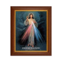 10 1/2" x 12 1/2" Walnut Finish Beveled Frame with 8" x 10" Divine Mercy (Spanish) Textured Art