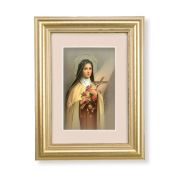 5 1/4" x 6 3/4" Gold Leaf Frame-Cream Matte with a 2 1/2" x 3 3/4" Saint Therese Print
