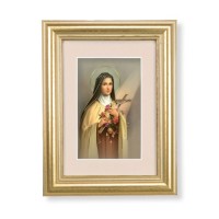 5 1/4" x 6 3/4" Gold Leaf Frame-Cream Matte with a 2 1/2" x 3 3/4" Saint Therese Print