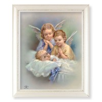 9 1/2" x 11 1/2" White Pearlescent Frame with an 8" x 10" Guardian Angels Print
