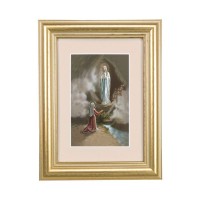 5 1/4" x 6 3/4" Gold Leaf Frame-Cream Matte with a 2 1/2" x 3 3/4" Our Lady of Lourdes Print