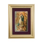 5 1/4" x 6 3/4" Gold Leaf Frame-Burgundy Matte with a 2 1/2" x 3 3/4" Immaculate Conception Print