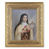 12 1/2" x 14 1/2" Ornate Gold Leaf Antique Frame with 8" x 10" Saint Therese Print