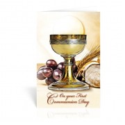 10pk - Chalice with Grapes and Bread First Communion Greeting Card.  Sold in Inc. of 10