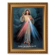 15 1/2" x 19 1/2" Antique Gold Leaf Beveled Frame with Bead Inlay and 12" x 16" Divine Mercy in Spanish Textured Art