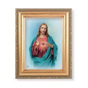 5.5" x 7" Antique Gold Frame with a Sacred Heart of Jesus Print