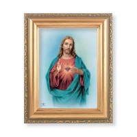 5.5" x 7" Antique Gold Frame with a Sacred Heart of Jesus Print