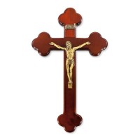 10" Dark Cherry Wood Cross with Museum Gold Tone Corpus
