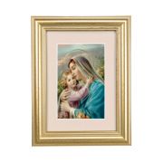 5 1/4" x 6 3/4" Gold Leaf Frame-Cream Matte with a 2 1/2" x 3 3/4" Madonna and Child Print