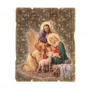 7 1/2" x 9" Nativity with Angel Vintage Wooden Plaque with Hanger
