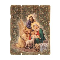 7 1/2" x 9" Nativity with Angel Vintage Wooden Plaque with Hanger