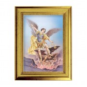 6 3/4" X 8 3/4" Gold Leaf Finish Frame with 5" X 7" Saint Michael Textured Art