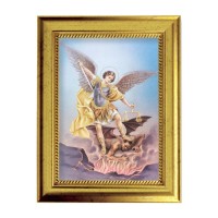 6 3/4" X 8 3/4" Gold Leaf Finish Frame with 5" X 7" Saint Michael Textured Art