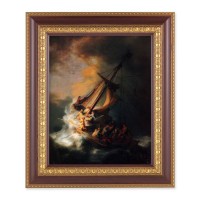 11 1/2" x 13 1/2" Cherry Frame with Gold Trim with an 8" x 10" The Storm on the Sea of Galilee Print