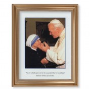 13 1/2" x 16 9/16" Gold Leaf Antique Finished Frame with 11" x 14" Pope John Paul II and St. Teresa of Calcutta Textured Art