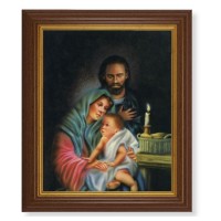 10 1/2" x 12 1/2" Walnut Finish Beveled Frame with 8" x 10" Holy Family Textured Art