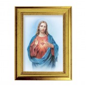 6 3/4" X 8 3/4" Gold Leaf Finish Frame with 5" X 7" Sacred Heart of Jesus Textured Art