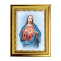 6 3/4" X 8 3/4" Gold Leaf Finish Frame with 5" X 7" Sacred Heart of Jesus Textured Art