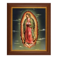 10 1/2" x 12 1/2" Walnut Finish Beveled Frame with 8" x 10" Our Lady of Guadalupe Textured Art