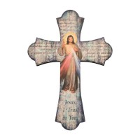 Divine Mercy 12" Laser Cut Wood Vintage Cross