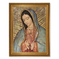 23.5" x 31" Antique Gold Leaf Beveled Frame, Roping Detail with 19" x 27" Our Lady of Guadalupe Textured Art