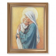 13 1/2" x 16 9/16" Gold Leaf Antique Finished Frame with 11" x 14" Barker: Madonna in Blue Textured Art