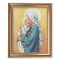 13 1/2" x 16 9/16" Gold Leaf Antique Finished Frame with 11" x 14" Barker: Madonna in Blue Textured Art