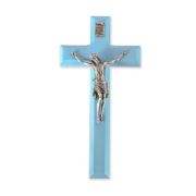 7" Blue Wood Crucifix with Genuine Fine Pewter Corpus